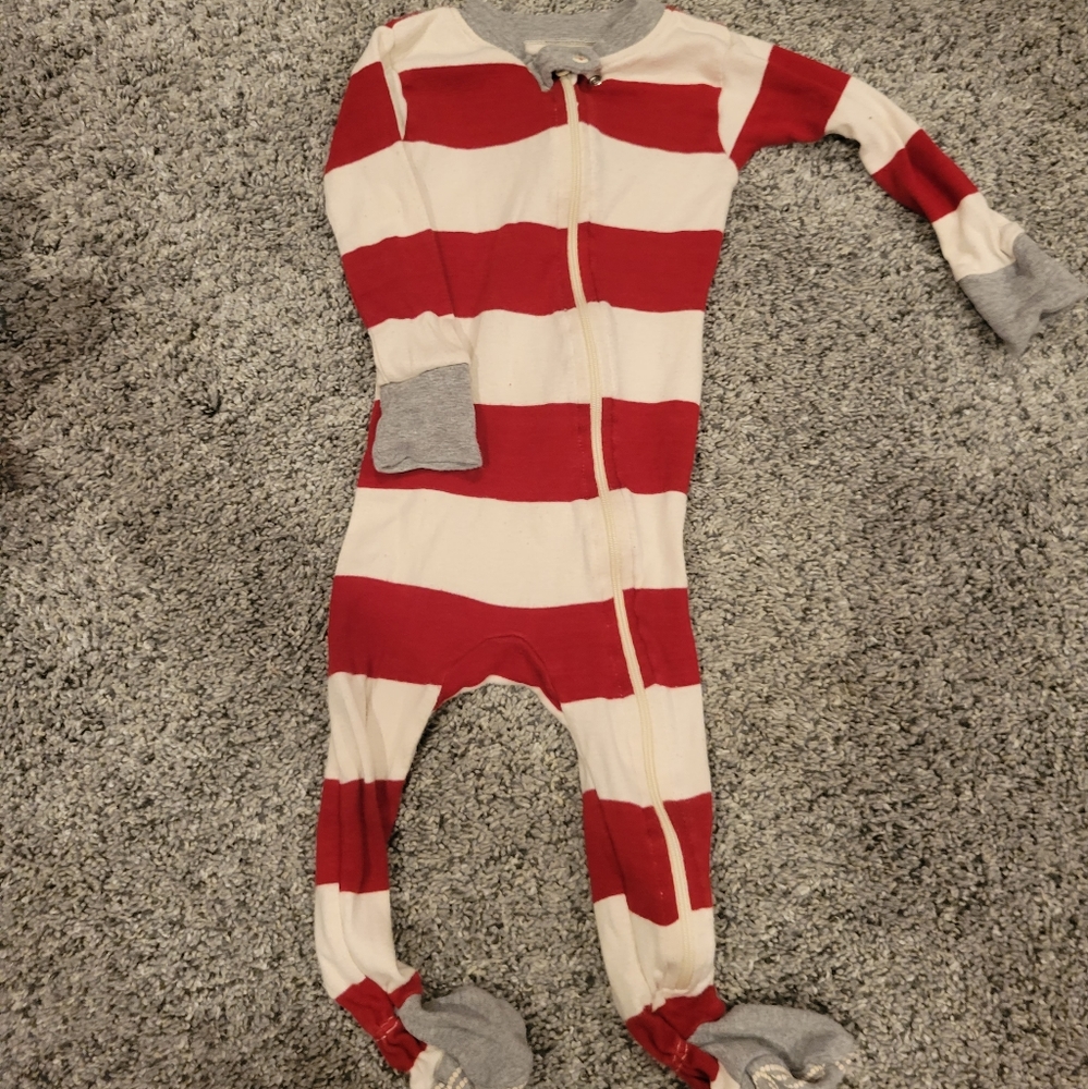 Burts Bees Rugby Stripe red and white zip up pajamas. 12m
